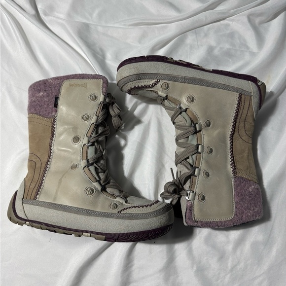 Merrell Puffin Lace High Lavender Boots Cream and Lavender Fleece Size 10 - Picture 3 of 15